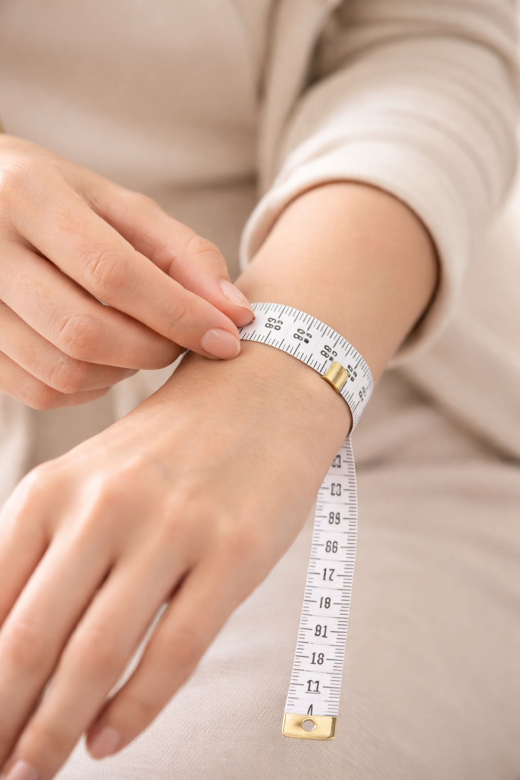 Person checking wrist measurement to choose bracelet size